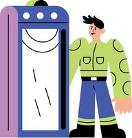 A flat style illustration showing person using metal detector vector