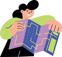 A flat style illustration showing a character holding a smart map vector