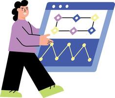 Flat style illustration showing user managing virtual data flow vector