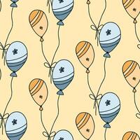 Seamless pattern with hand drawn doodle simple balloons on string with cute flowers vector