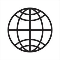 Minimal Globe Silhouette Icon Earth Map Outline in Black on White Background vector