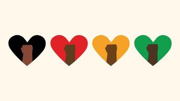 Raised fists inside colorful heart shapes vector