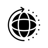 Black round globe with sync arrow path line icon, simple flat design pictogram, infographic for app logo label web button banner ui ux interface elements isolated on white background, eps 10. vector