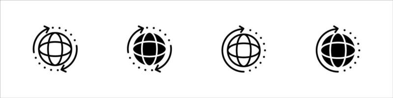 Globe icon, with round line sync arrows, simple flat design pictogram, infographic for app logo label, web button, banner, ui ux interface element isolated on white background, eps 10. vector