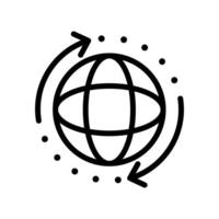 Globe icon with round line sync arrows, simple flat design pictogram, infographic for app logo label, web button, banner, ui ux interface element isolated on white background vector