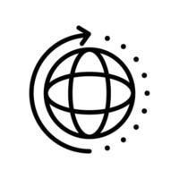 Globe icon with round line sync arrows, simple flat design pictogram, infographic for app logo label, web button, banner, ui ux interface element isolated on white background, eps 10. vector
