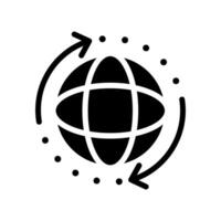 Black round globe with sync arrow path line icon, simple flat design pictogram, infographic for app logo label web button banner ui ux interface elements isolated on white background vector