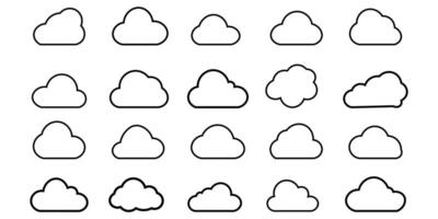 Cloud line icon set on white background. Collection of cloud outline shape illustration vector