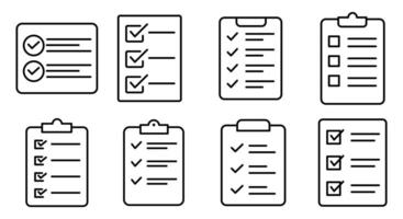 Collection of checklist line icon on white background. clipboard, to do list, task list, project management line icon vector