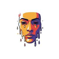 Woman with tears on her face logo design in a colorful background vector