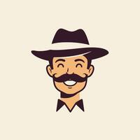 Man with a mustache and a hat logo design vector