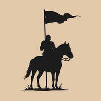 Silhouette of a man on a horse with a flag logo design vector