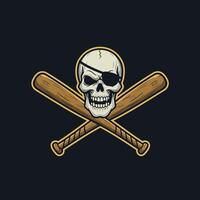 Skull with eyepatch logo design with crossed baseball bats vector