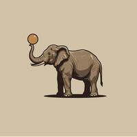Elephant holding a ball on its trunk logo design vector