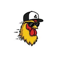 Chicken wearing sunglasses and a cap logo design vector