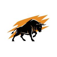 Charging bull logo design with lightning bolts in the background vector