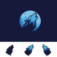 Howling wolf logo design in multiple color schemes and backgrounds vector