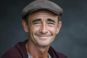 A man with a cap on smiling photo