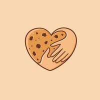 Two hands hugging a heart shaped cookie logo design vector