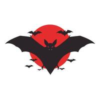 Bats in front of a red moon logo design vector