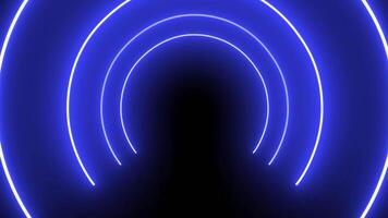 A glowing blue neon tunnel animation with curved lines forming a smooth, futuristic archway video