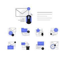 Email. Mailing list and newsletters. Set of simple line art icons vector