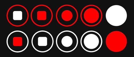 Red and White UI Buttons Set for Stop, Record, and Media Control Icons vector