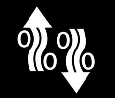 White Curved Up Down Arrows with Percentage Symbol on Black Background vector