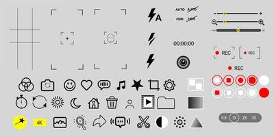 Mobile Camera App Icons, Interface and Recording UI Elements vector