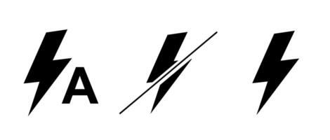 Solid Lightning Bolt Icons Set, Commonly Used as Camera Flash Symbols. energy, power, and fast-charging indicators in UI design. vector