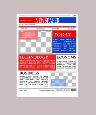 Editable Newspaper Template, Front Page Layout for News Headlines Design