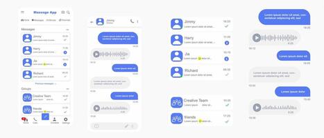 Messaging App UI Light Theme, Chat Application Interface Screens Design vector