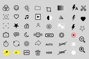 Mobile Camera Interface with Photo. Mode, Grid Focus, Zoom Settings, Touch Focus, Flash Icons. Flat Design vector