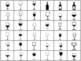 Wine and Glass Icons Set in Grid Layout for Beverage and Bar Design Projects vector