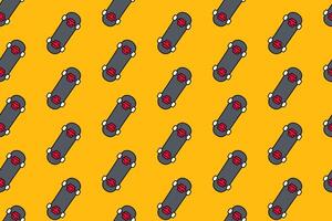 skateboard with back flip colorful pattern on yellow background. skater board with back view doodle seamless pattern background for skateboard sport and skate parts shop merchandise vector