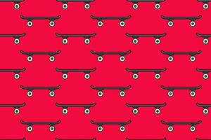 skateboard side view colorful pattern on red background. skater board with wheels and trucks doodle seamless pattern background for skateboard sport and skate parts shop merchandise vector