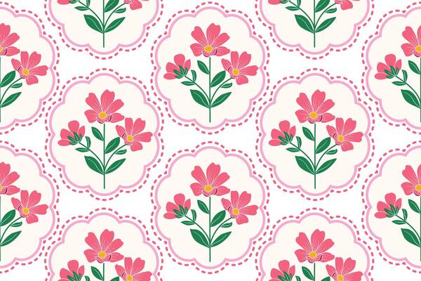 Flower pink blossom pattern on white background.