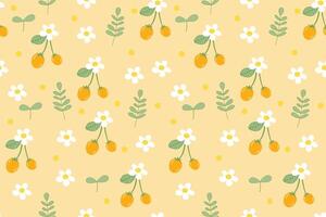 Floral straberry seamless pattern in damask ornament. Fall or Thanksgiving day background. autumn print with maple, leaves, foliage, berry. Cute colorful wrapping paper, textile design, wallpaper vector