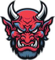 A red devil head with horns and a red face vector
