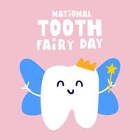 National tooth fairy day. Flat design on pink background. vector