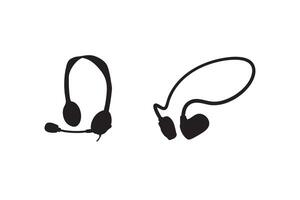 Headphones and Earphones Silhouette Icon Set Collection for Web and App Design Elements White Background vector