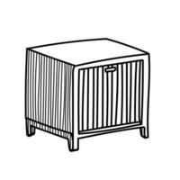 illustration of a low document chest of drawers in black and white doodle style. Hand-drawn line art on a white background. Minimalist storage furniture design. vector