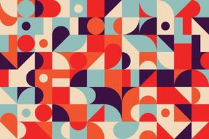 Dynamic flat geometric elements forming an artistic and seamless mosaic pattern in bright colors vector