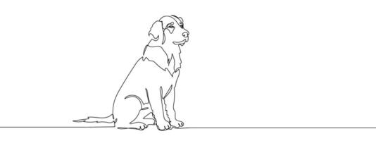 Continuous line, the dog is sitting and waiting line art vector