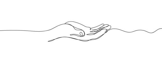 Continuous line, hand spreading out line art . vector