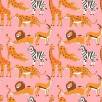 Seamless pattern with African animals on a light background vector