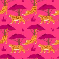 Seamless pattern with leopards in the savannah on a dark background vector
