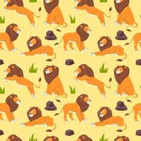 Seamless pattern, background with cartoon lions in flat style vector