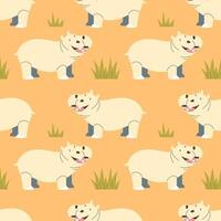Cute hippos seamless pattern on light background vector