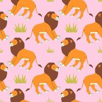 Cartoon lion in flat style seamless pattern on light background vector